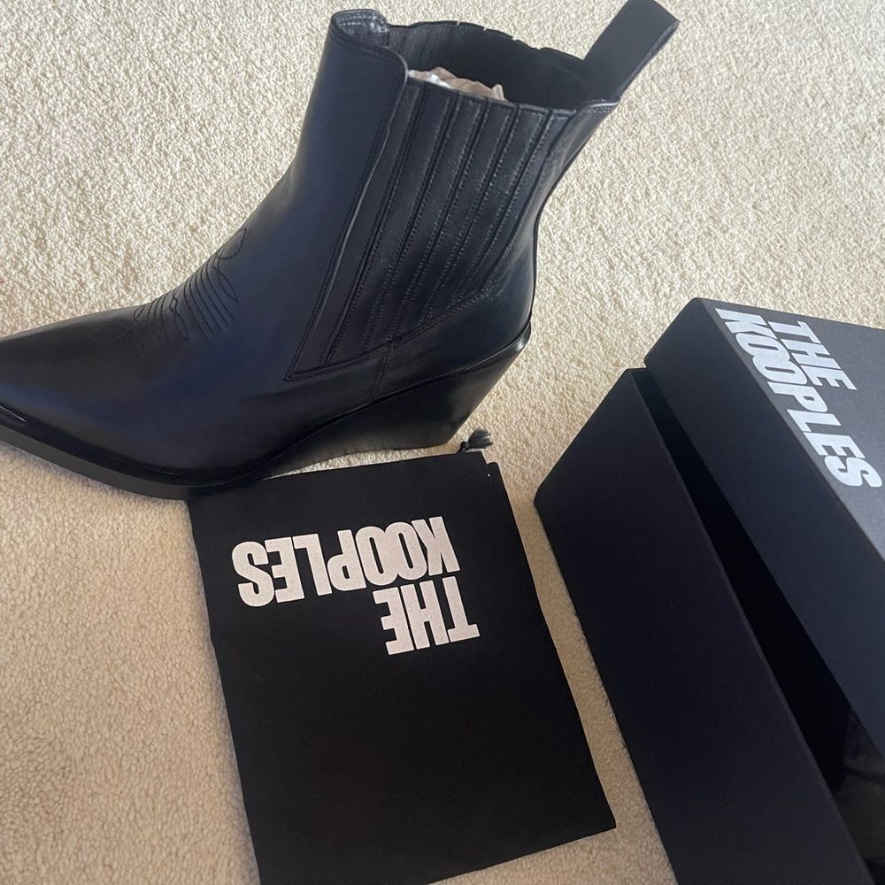The Kooples Black Leather Ankle Boots French high end brand